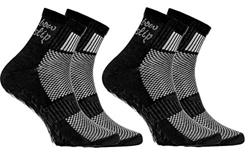 Rainbow Socks - Niño Niña Deporte Calcetines Antideslizantes ABS de Algodón - 2 Pares - Negro - Talla 30-35