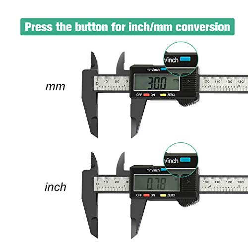 Raniaco Calibre Digital, Vernier Calibre Pantalla LCD Calibrador Electrónica de Acero Inoxidable,150mm/6Inch para Medir Interior Exterior Altura Profundidad y Escalera (Negro) (Negro)