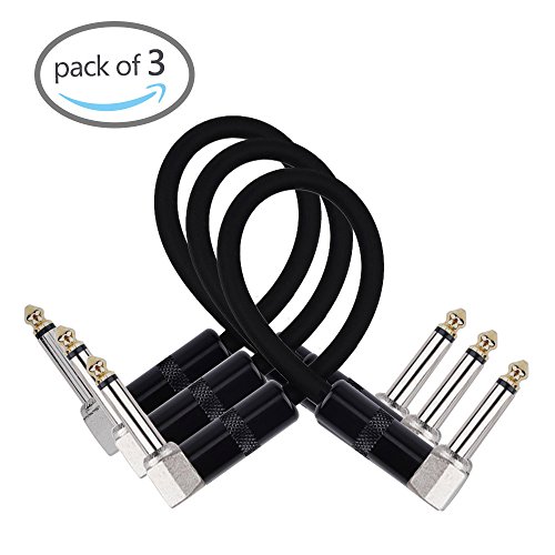 Rayzm Guitarra Cable Patch-1/4" Silencioso Cable Pedalera Patch Cable, Derecha Masculino de ángulo para Hombre Instrumento Patch Alambre para Guitarra/Bajo Pedales de Efectos (Pack de 3, Negro)