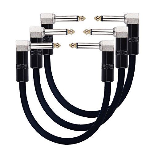 Rayzm Guitarra Cable Patch-1/4" Silencioso Cable Pedalera Patch Cable, Derecha Masculino de ángulo para Hombre Instrumento Patch Alambre para Guitarra/Bajo Pedales de Efectos (Pack de 3, Negro)