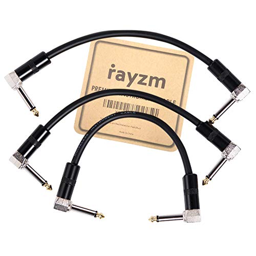 Rayzm Guitarra Cable Patch-1/4" Silencioso Cable Pedalera Patch Cable, Derecha Masculino de ángulo para Hombre Instrumento Patch Alambre para Guitarra/Bajo Pedales de Efectos (Pack de 3, Negro)