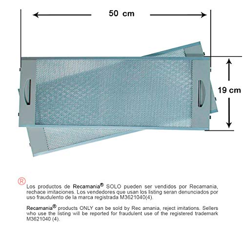 Recamania® - Filtro METÁLICO Campana TEKA CNL2000 (2unidades) 19x50cm. Válido para Modelo/s: TEKA, CNL2000.3 TEKA, CNL2000-TFL62 TEKA, CNL 1000 TEKA, CNL-1000 TEKA, CNL1000 TEKA, CNL2000