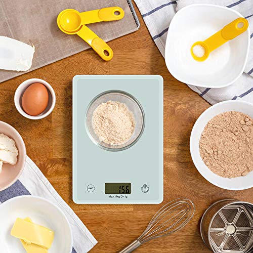 Redmoo Báscula de Cocina Digital, báscula Digital 5 kg de Capacidad de Carga, precisión de hasta 1 g, báscula de Cocina con Pantalla LCD fácil de Leer, con función de pesaje (Blanco)