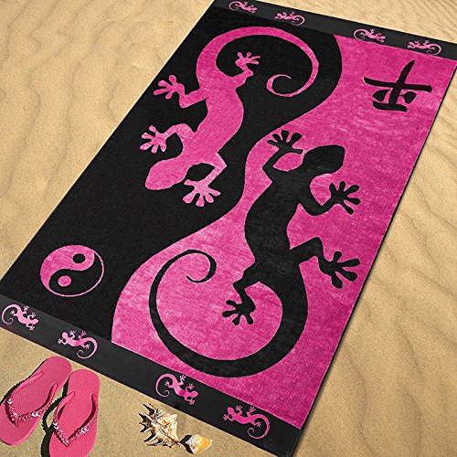 Regalitostv (421 B) Toalla Playa Grande salamandra Rosa-Negro 90 x 170 Centímetros