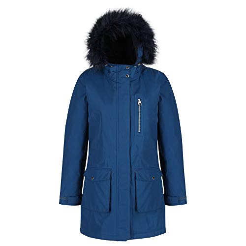 Regatta Serleena - Chaqueta parka con capucha de piel sintética con aislamiento térmico y impermeable, Mujer, Chaquetas Aislamiento Impermeable, RWP283 B5616L, Ópalo azul., 44