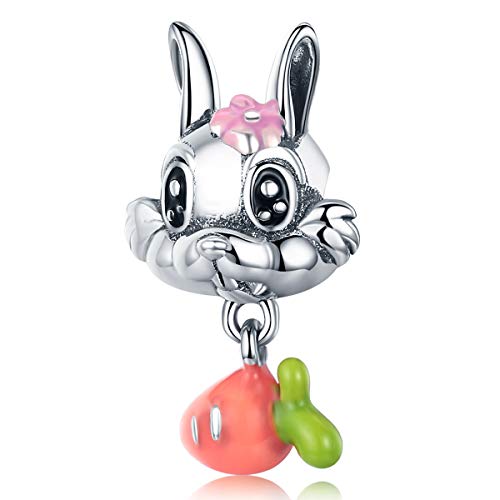 Reiko Abalorio de Conejo Zanahoria,Colgante de Plata de Ley 925,Originales Charm para Pulseras Pandora&Chamilia y NiñaCollares，Joyería para Mujer y Niña