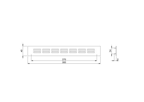 Rejilla de ventilación de aluminio marrón y negro, 40 x 300 mm, rejilla de ventilación para muebles