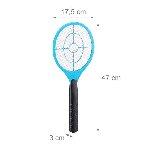 Relaxdays elektrische Fliegenklatsche, ohne chemische Stoffe, gegen Fliegen, Mücken & Moskitos, Fly Swatter, Hellblau Raqueta Matamoscas Eléctrica A Pilas para Moscas y Mosquitos, Azul, 47 cm