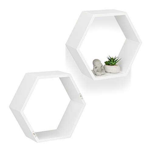 Relaxdays Juego de Baldas Pared Grandes Hexagonales, Madera MDF, Blanco, 3 Unidades