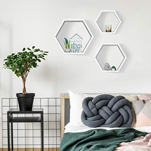 Relaxdays Juego de Baldas Pared Grandes Hexagonales, Madera MDF, Blanco, 3 Unidades