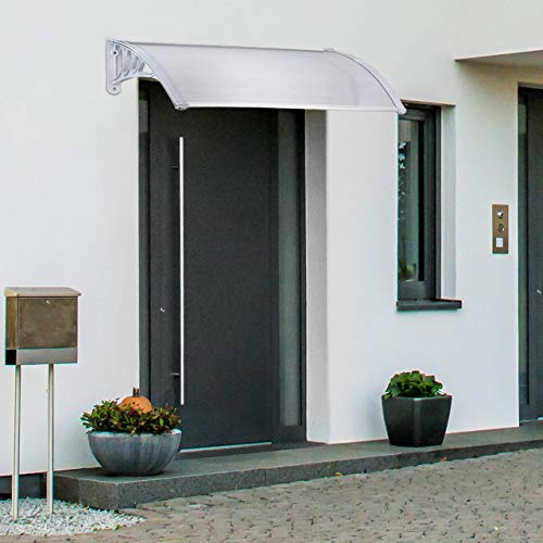 Relaxdays Marquesina toldo Techo para Puertas protección, plástico, Aluminio, 150 x 100 cm, tejado, Transparente, 100x150x28 cm