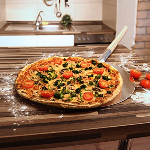 Relaxdays - Pala para Pizzas Circular con Mango, 3 x 30.5 x 79 cm, 0.5 Kg, Madera y Metal