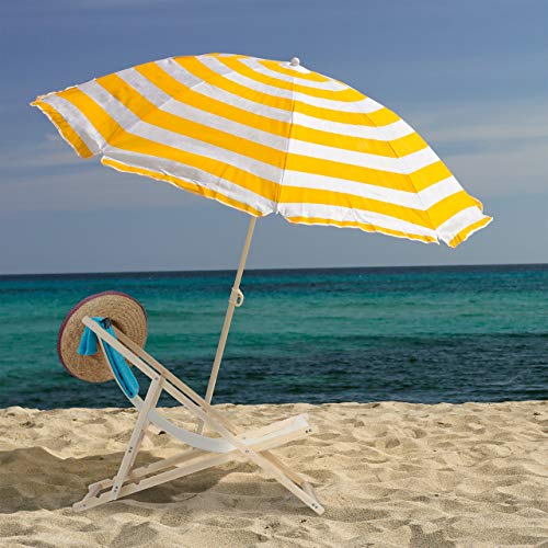 relaxdays Tumbona Plegable, Playa y Jardín, Silla Balcón Relajante, 3 Posiciones, Madera y Tela, 1 Ud, Beige