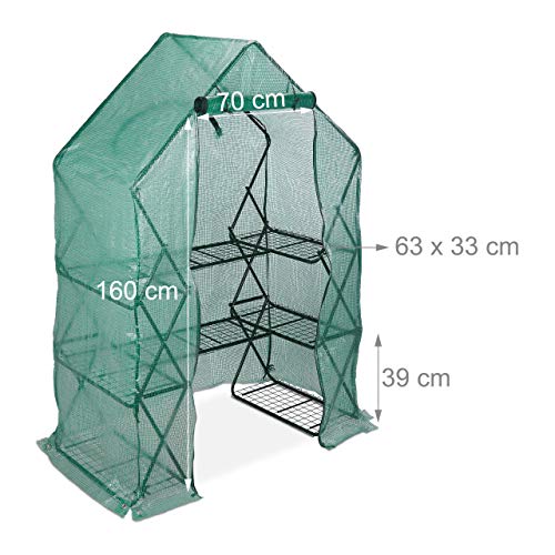 Relaxdays, Verde, Invernadero Jardín y Terraza con Puerta y Estanterías, Acero y Polietileno, 195 x 138 x 72 cm