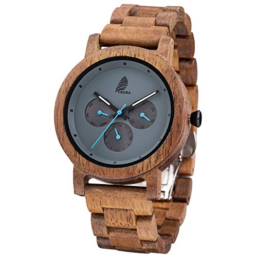 Reloj De Madera para Hombres y Mujeres, CZOKA Natural Nogal Negro/Oliva Movimiento de Cuarzo japonés con Correa Ajustable Artesanía Artesanal Madera Relojes