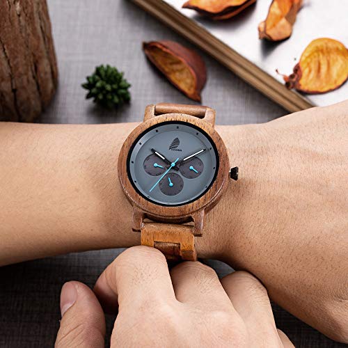 Reloj De Madera para Hombres y Mujeres, CZOKA Natural Nogal Negro/Oliva Movimiento de Cuarzo japonés con Correa Ajustable Artesanía Artesanal Madera Relojes