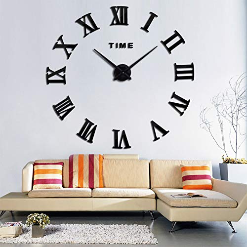 Reloj de pared 3D sin marco, mudo de goma EVA, adhesivo acrílico extraíble, gran superficie de espejo, número romano, decoración para recámara, hogar o oficina