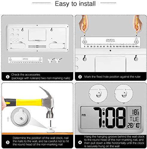 Reloj de pared digital grande-MQUPIN Reloj de pared LCD de escritorio de 14 '' con ajuste automático de hora Alarmas duales Volumen ajustable de temperatura para la oficina del dormitorio (Blanco)