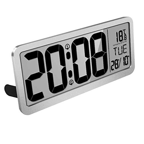 Reloj de pared digital grande-MQUPIN Reloj de pared LCD de escritorio de 14 '' con ajuste automático de hora Alarmas duales Volumen ajustable de temperatura para la oficina del dormitorio (Blanco)