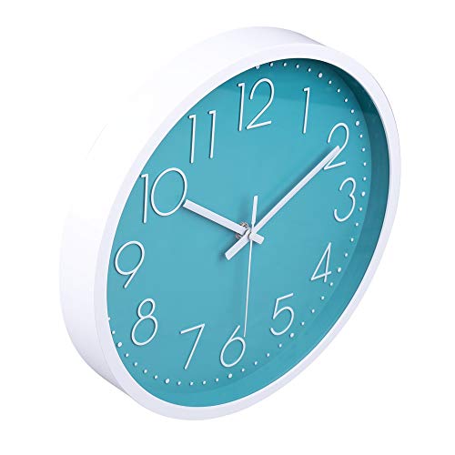 Reloj de Pared Moderno,Grandes Decorativos Silencioso Interior Reloj de Cuarzo de Cuarzo Redondo No-Ticking para Sala de Estar (Azúl,12 Pulgadas, Ø: 30 cm)