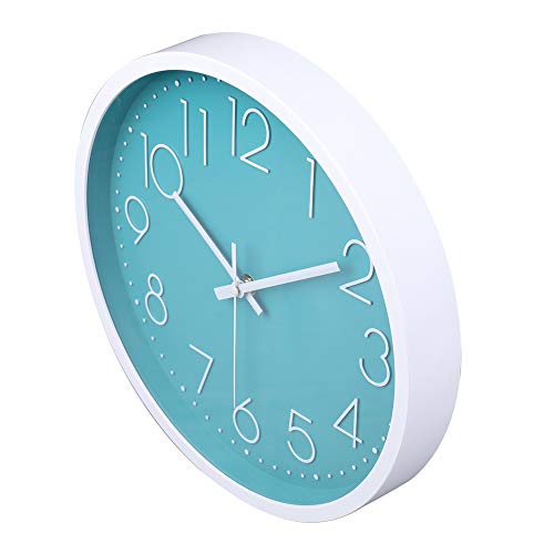 Reloj de Pared Moderno,Grandes Decorativos Silencioso Interior Reloj de Cuarzo de Cuarzo Redondo No-Ticking para Sala de Estar (Azúl,12 Pulgadas, Ø: 30 cm)