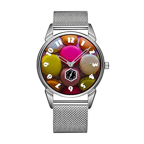 Reloj de pulsera para hombre de acero inoxidable, color plateado, resistente al agua, de marca superior para hombre, reloj de pulsera multicolor, horneado, postre