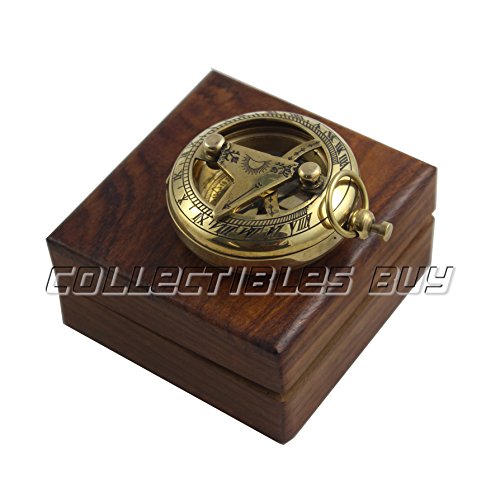 Reloj de sol brújula marina con dispositivo de latón caja de madera Vintage náuticas barco navegar náuticas regalo Collection