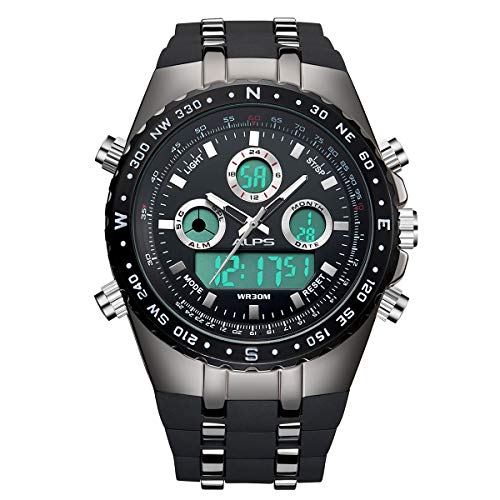 Reloj deportivo de diario para hombre Alps resistente al agua, de moda al aire libre, reloj uso múltiple militar, pantalla analógica digital electrónica con luz de fondo.