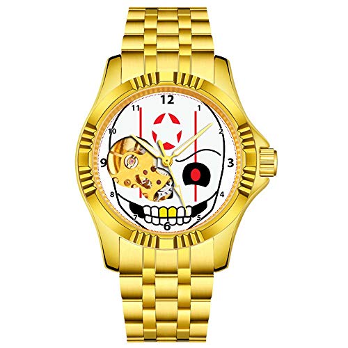 Reloj mecánico automático de lujo para hombres, resistente al agua, reloj de pulsera de moda con cuerda, 199. Carátula de la parrilla de calavera para exteriores, estilo de negocios, regalos (oro)