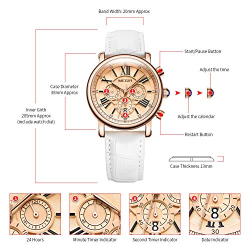 Reloj Mujer Reloj de Pulsera para Mujer (Cuarzo, Resistente al Agua, Correa de Piel auténtica) (2058 Blanco)