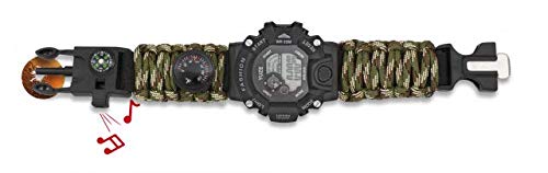 Reloj Tactico Militar Pulsera Digital Paracord Camuflaje Barbaric Incluye silbato, pedernal, brújula y termómetro para Caza, Camping, Supervivencia Albainox 33889-CP + Portabotellas de regalo