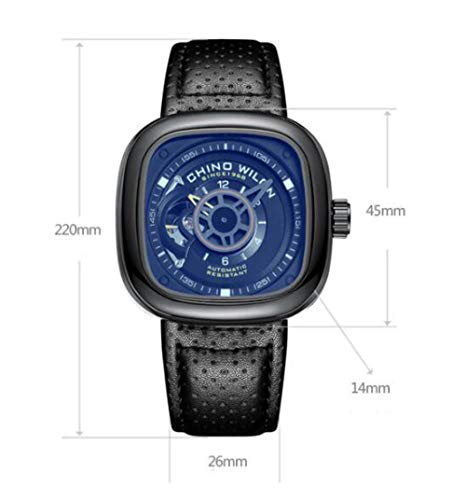 Relojes De Pulsera Reloj De Pulsera De Cuero Cuadrado Mecánico Automático Hueco para Hombre @ Copa Negra Superficie Negra