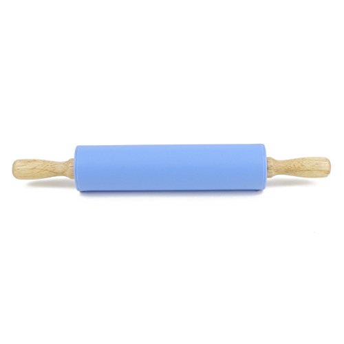 Remeel Rodillo Pastelero de Silicona con Manija de Madera de Superficie Antiadherente (Azul, 30cm)