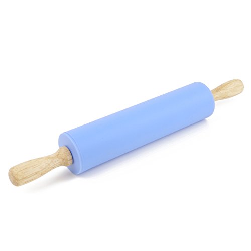 Remeel Rodillo Pastelero de Silicona con Manija de Madera de Superficie Antiadherente (Azul, 30cm)