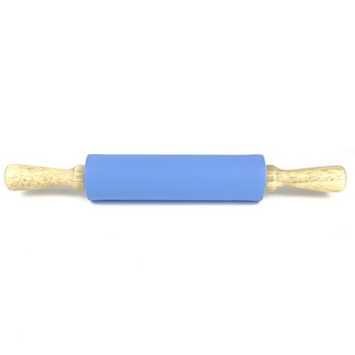 Remeel Rodillo Pastelero de Silicona con Manija de Madera de Superficie Antiadherente (Azul, 39cm)