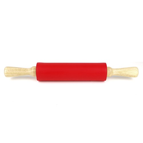 Remeel Rodillo Pastelero de Silicona con Manija de Madera de Superficie Antiadherente (Rojo, 39cm)