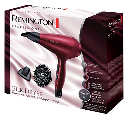 Remington AC9096 Silk - Secador de Pelo Profesional, Iónico, Difusor y Concentrador, 2400 W, Rojo