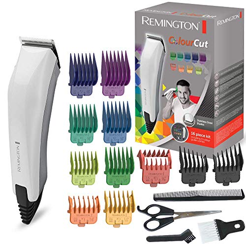 Remington HC5035 ColourCut - Máquina de Cortar pelo con cable, 16 Accesorios, Acero Inoxidable, Blanco y Gris