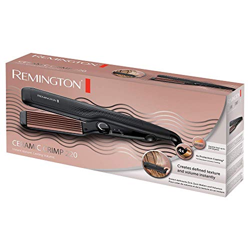 Remington S3580 Ceramic Crimp - Plancha de Pelo, Cerámica Avanzada, Placas Anchas, Crea Textura y Volumen, Negro