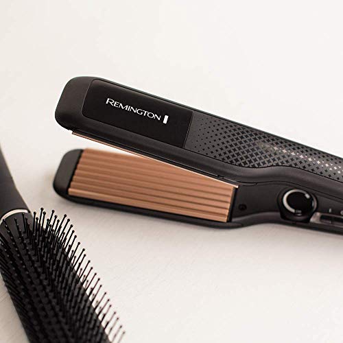 Remington S3580 Ceramic Crimp - Plancha de Pelo, Cerámica Avanzada, Placas Anchas, Crea Textura y Volumen, Negro