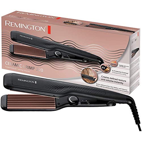 Remington S3580 Ceramic Crimp - Plancha de Pelo, Cerámica Avanzada, Placas Anchas, Crea Textura y Volumen, Negro