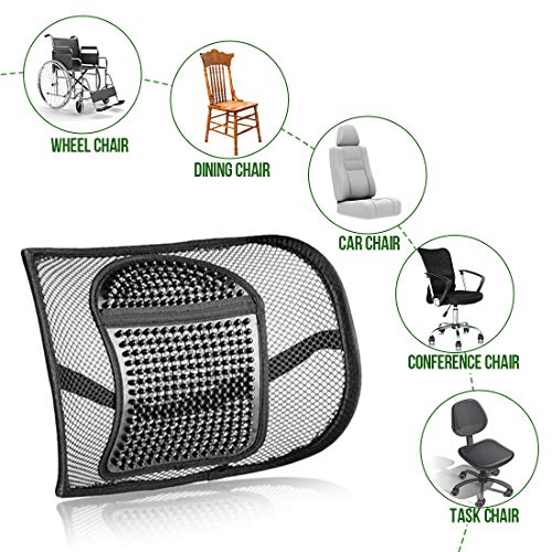 RenFox Cojín Lumbar Soporte para la Espalda Lumbar Soporte para Silla de Oficina Coche corrige la Postura Alivia el Dolor Lumbar (Black-1)