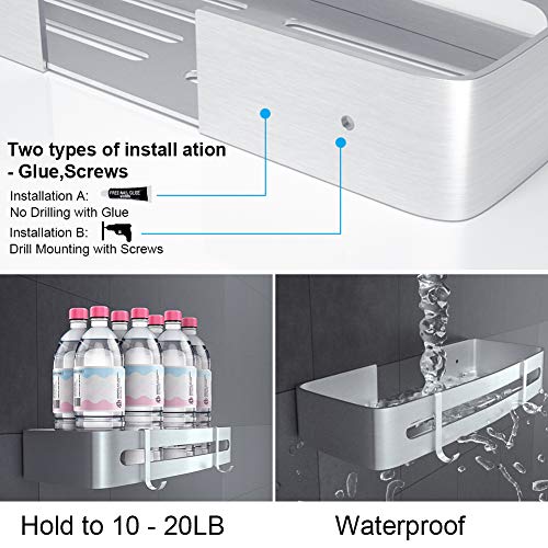 RenFox Estantes Ducha, Estanteria Baño Sin Taladro, Organizador Estante Baño Aluminio, Cesta para Ducha, Estanteria Ducha Montado en la Pared para Baño Cocina, Adhesivo, Acabado Mate, Rectangular