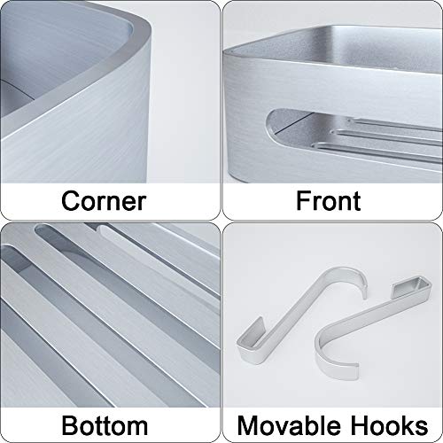 RenFox Estantes Ducha, Estanteria Baño Sin Taladro, Organizador Estante Baño Aluminio, Cesta para Ducha, Estanteria Ducha Montado en la Pared para Baño Cocina, Adhesivo, Acabado Mate, Rectangular