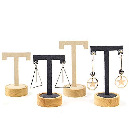 RENJIANFENG 3 Piezas Pendiente T Stand, Base De Madera Redonda, Tela De Microfibra, Pendiente Display T Shape Stand Stand Vitrinas, Negro Y Carne,Negro