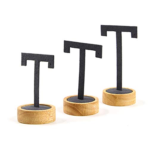 RENJIANFENG 3 Piezas Pendiente T Stand, Base De Madera Redonda, Tela De Microfibra, Pendiente Display T Shape Stand Stand Vitrinas, Negro Y Carne,Negro