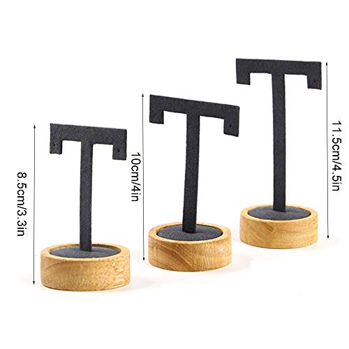 RENJIANFENG 3 Piezas Pendiente T Stand, Base De Madera Redonda, Tela De Microfibra, Pendiente Display T Shape Stand Stand Vitrinas, Negro Y Carne,Negro