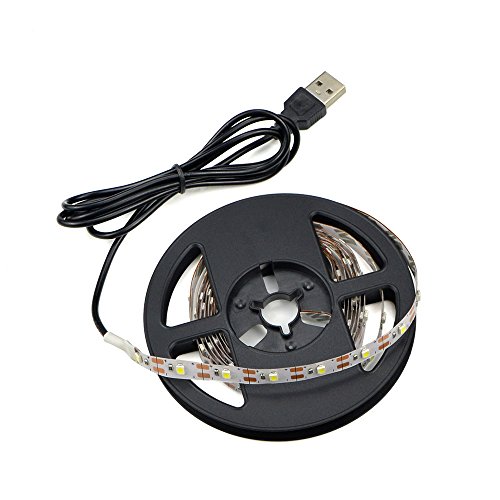 Renohef USB llevó luces de tira,3528 5 metros 300 Leds blanco frío tiras LED con cable USB,TV Sobremesa para computadora portátil de escritorio,Iluminación del hogar,Luces de fiesta-No impermeable