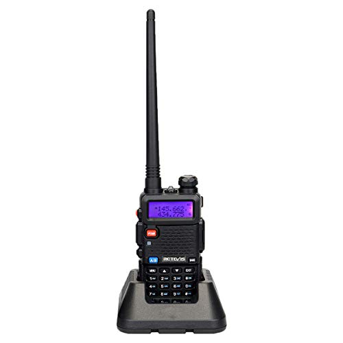 Retevis RT5R Walkie Talkie, 128 Canales Walkie Talkie Doble Banda Recargable, Transceptor de Mano con Radio FM, Portátil 2m / 70cm Radio de 2 Vías para Caza, Radioaficionado (Negro, 1 Pieza)