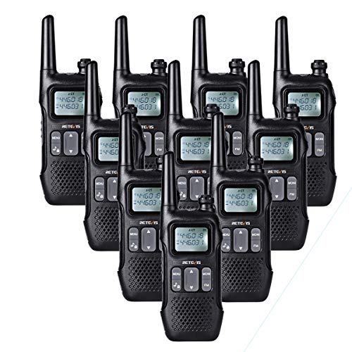 Retevis RT616 Walkie Talkie, PMR 446 sin Licencia 16 Canales, VOX 10 Tonos de Llamada FM Radio Linterna LED, Walkie Talkie Recargable para Supermercado Restaurante (Negro, 5 Par)